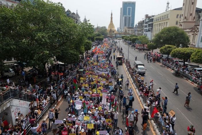 Protest against the military coup in Yangon