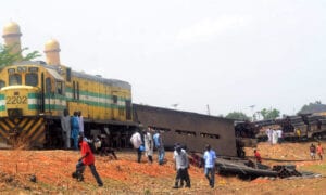 A scene of a derailed train in Kaduna