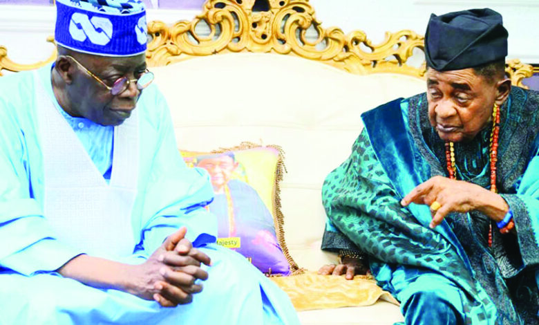 Tinubu visits Alafin of Oyo in Oyo