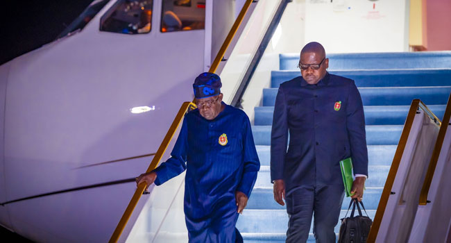 Tinubu returns after four-week Europe stay, heads to Lagos 1